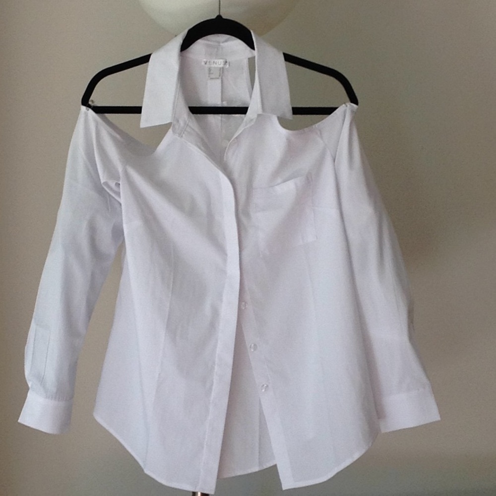 ๐ด VENUS - Crisp White 'Cold Shoulder' Shirt - Picture 5 of 5